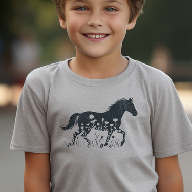 Flower Horse Child T Shirt - Sport Grey